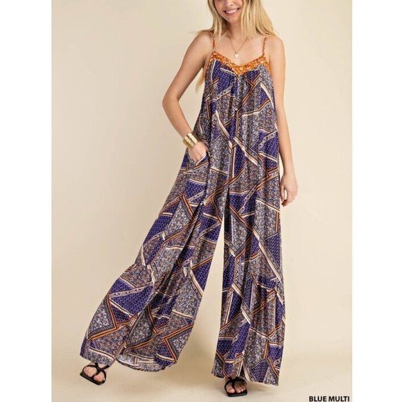 Boho Gypsy Wide Leg Jumpsuit Jumper - Picture 4 of 7